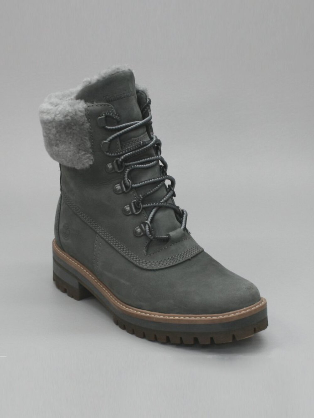 Timberland Ladies 8 Courmayeur Valley 6” Shearling Gray WP Nubuck Ankle Boots